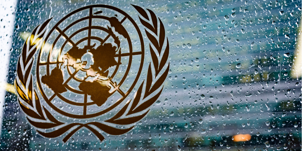 Emblem i regn UN Photo/Manuel Elias